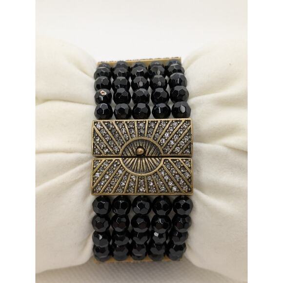 Heidi Daus Starburst Watch Black Faceted Beads Swarovski Crystals Art Deco - Picture 4 of 7